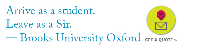 Brooks University Oxford with language programme reference and icon for quote request